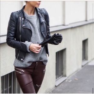 Zara %100 Leather quilted Moto jacket